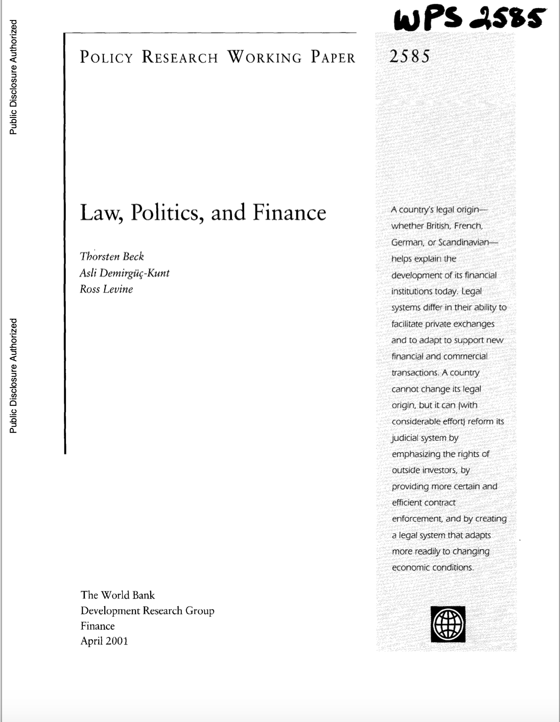 Law, Politics, And Finance